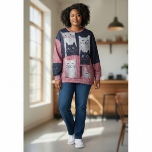 SALE!!! EUC Sz. 3X Pink/Black/White Cat Sweater